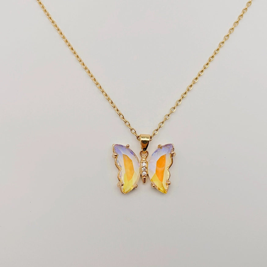Multicolor Glass Butterfly Pendant Necklace