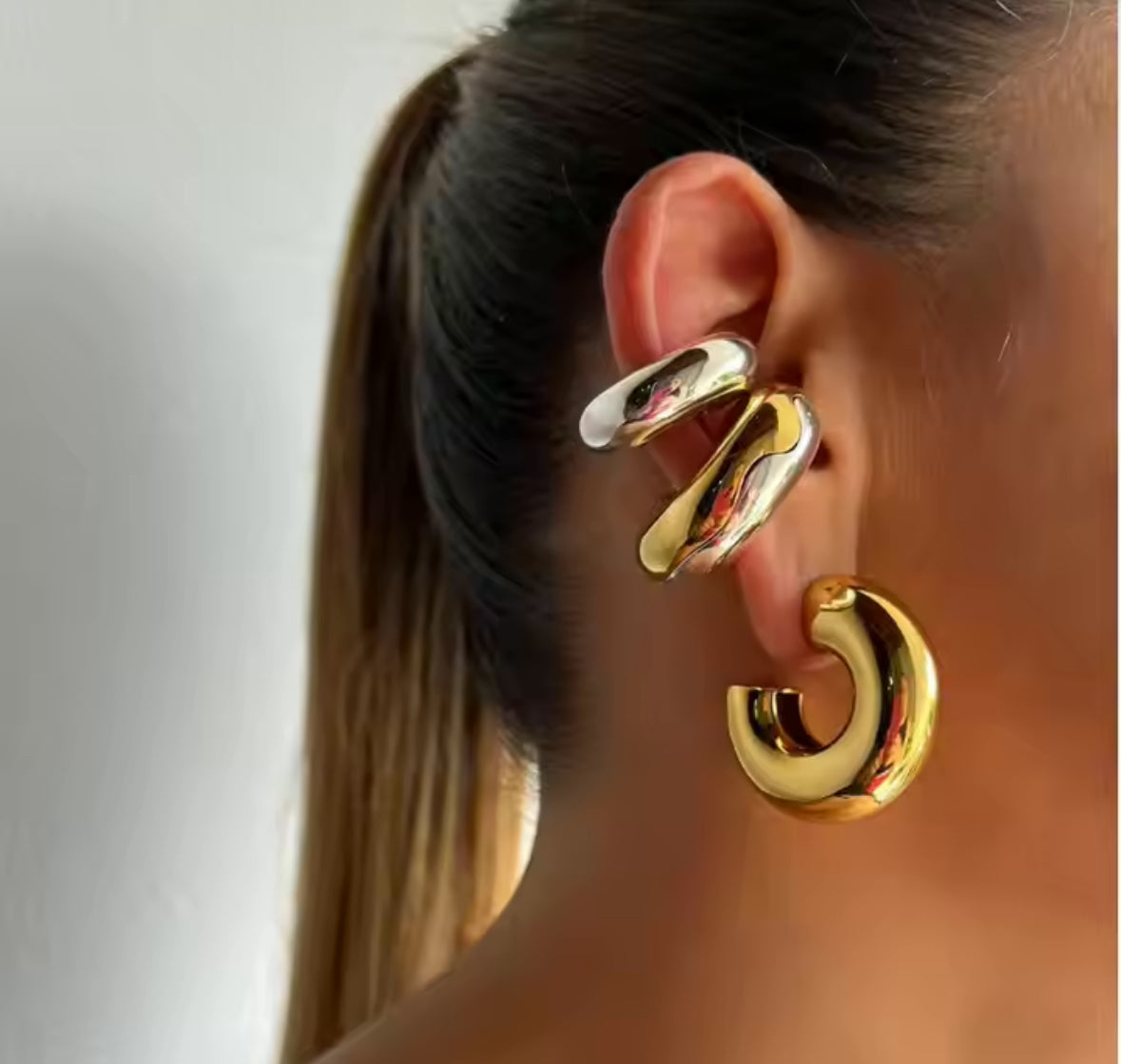 Gold Stainless Steel Ear Cuff Earrings