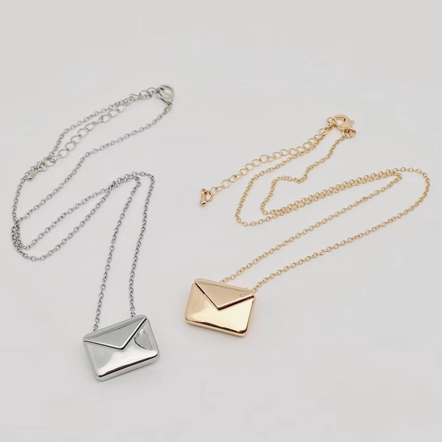 "I Love You" Heart-Shaped Cubic Zirconia Envelope Necklace