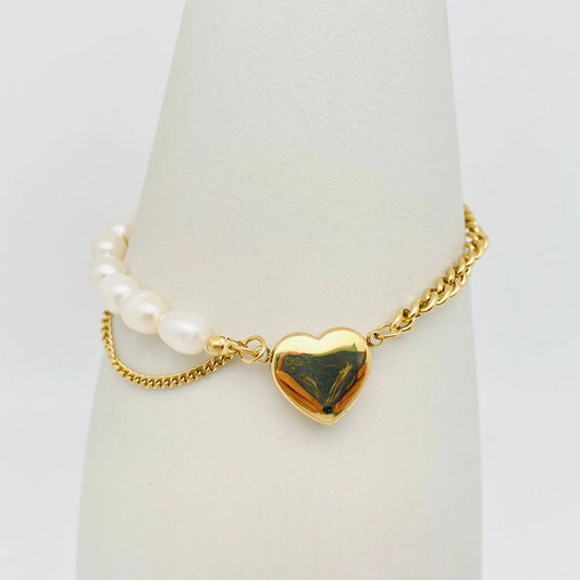 Heart-Shaped Pendant Pearl Stainless Steel Bracelet